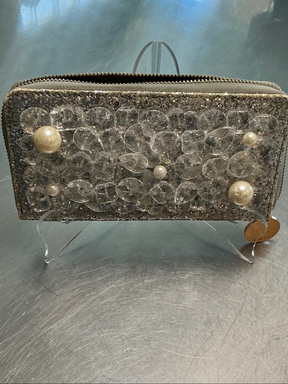 Deux lux chunky Beaded Silver glitter clutch/wallet.